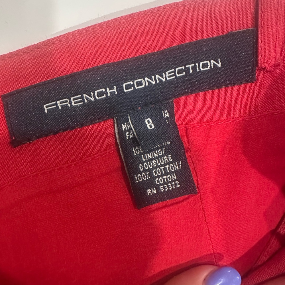French Connection deep coral Midi Dress with pink and White Embroidery - Picture 7 of 7
